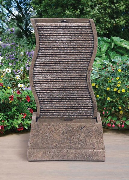 Curved Water Wall Fountain with Light Garden Cement Modern Art